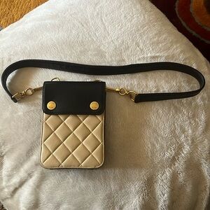 Chanel beltbag beige leather black bag sz85 VINTAGE